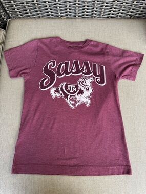 LAT, Sassy, Maroon, Short Sleeve, Texas A&M Shirt with Graphic on front